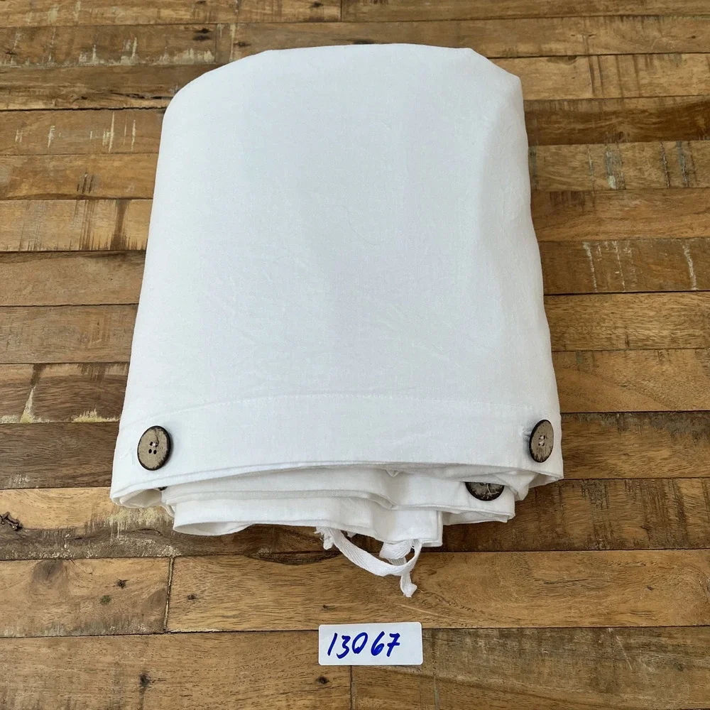White 100% Linen Duvet Cover Wood Buttons 105